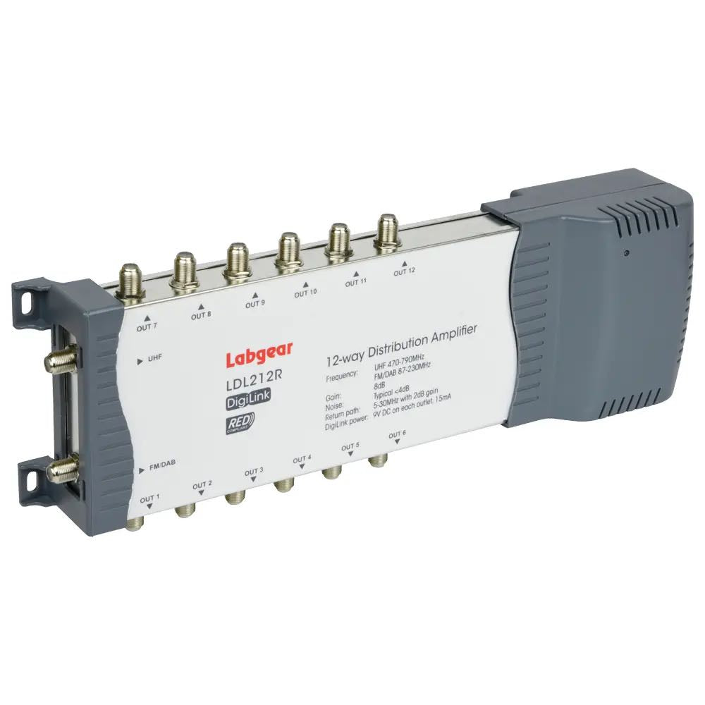 12-Way Signal Booster Distribution Amplifier with IR Bypass – Custom Install TV & Radio Distribution Unit by Labgear