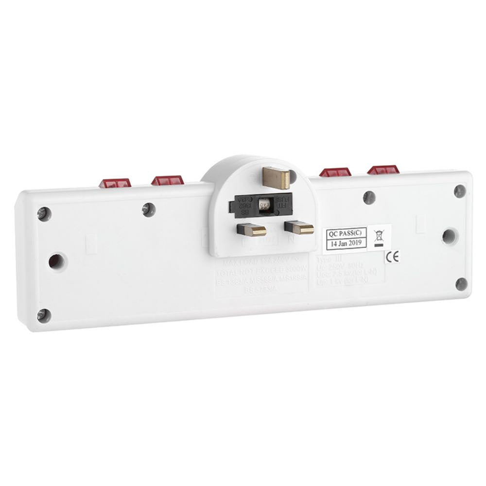 13A 4-Way Low Profile Plug-In Switched Socket Adapter with Surge Protection & Individual Switches