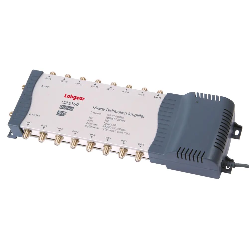 16-Way Signal Booster Distribution Amplifier with IR Bypass – Custom Install TV & Radio Distribution Unit by Labgear