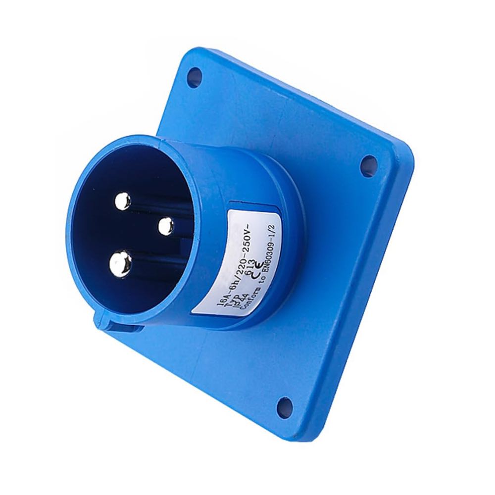 16A 240V Blue Flush Mount Mains Hook Up Male Plug Caravan Camping Motorhome Boat