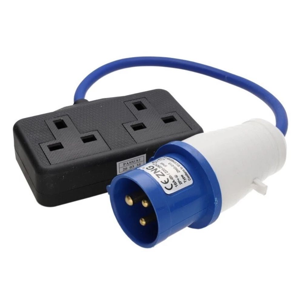 16A Plug to 2 x 13A Sockets 240V Caravan Hook-Up Power Splitter Cable – 350mm