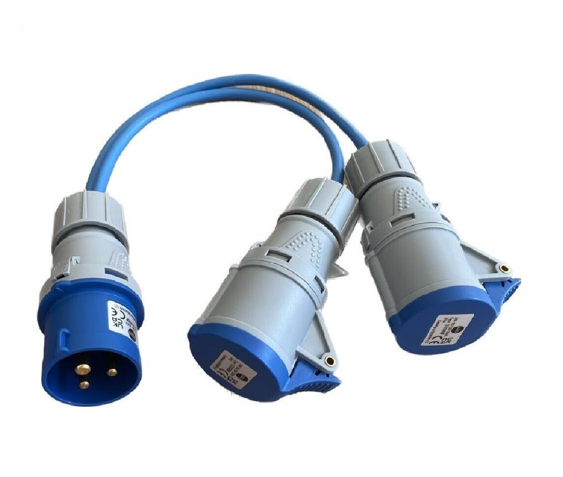 16A Plug to 2 x 16A Sockets 2 Way Splitter Caravan Camping Mains Hook Up 240V