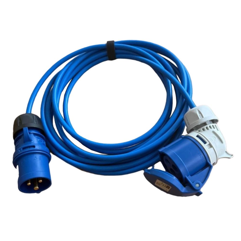16A Plug to Angled 16A Socket 240V Caravan Hook-Up Power Cable – Various Lengths