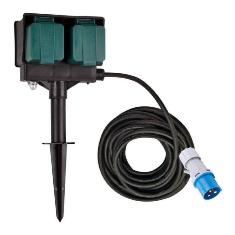 2 Gang Double Camping Caravan Tent Spike 13A Socket Extension Cable 16A Plug 6m