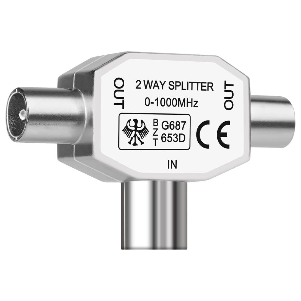 2-Way TV & FM Coaxial Aerial Y Splitter with Aluminium Housing