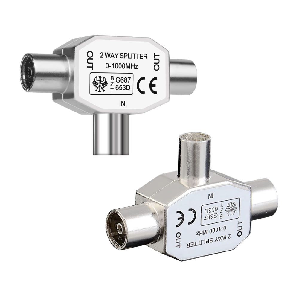 2-Way TV & FM Coaxial Aerial Y Splitter with Aluminium Housing