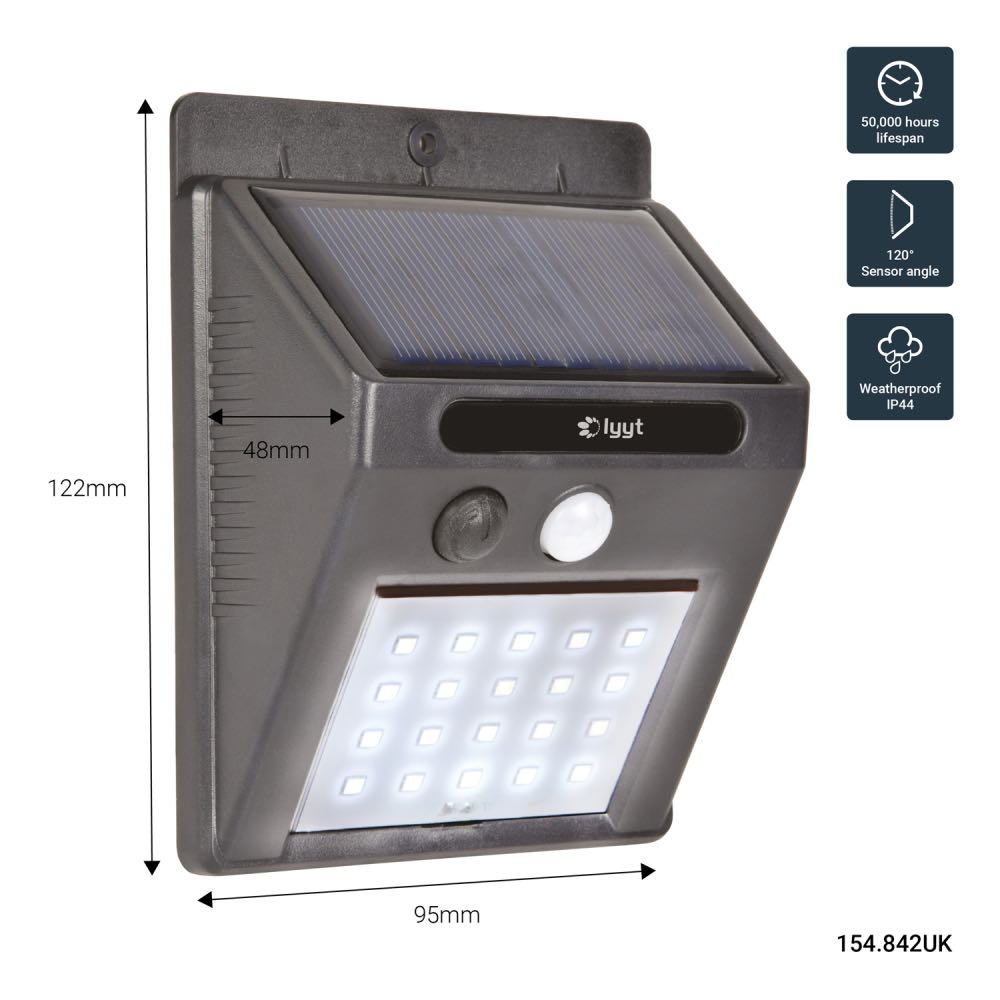 20 LED Solar Outdoor Motion Sensor Wall Light – IP44 Garden Security Light