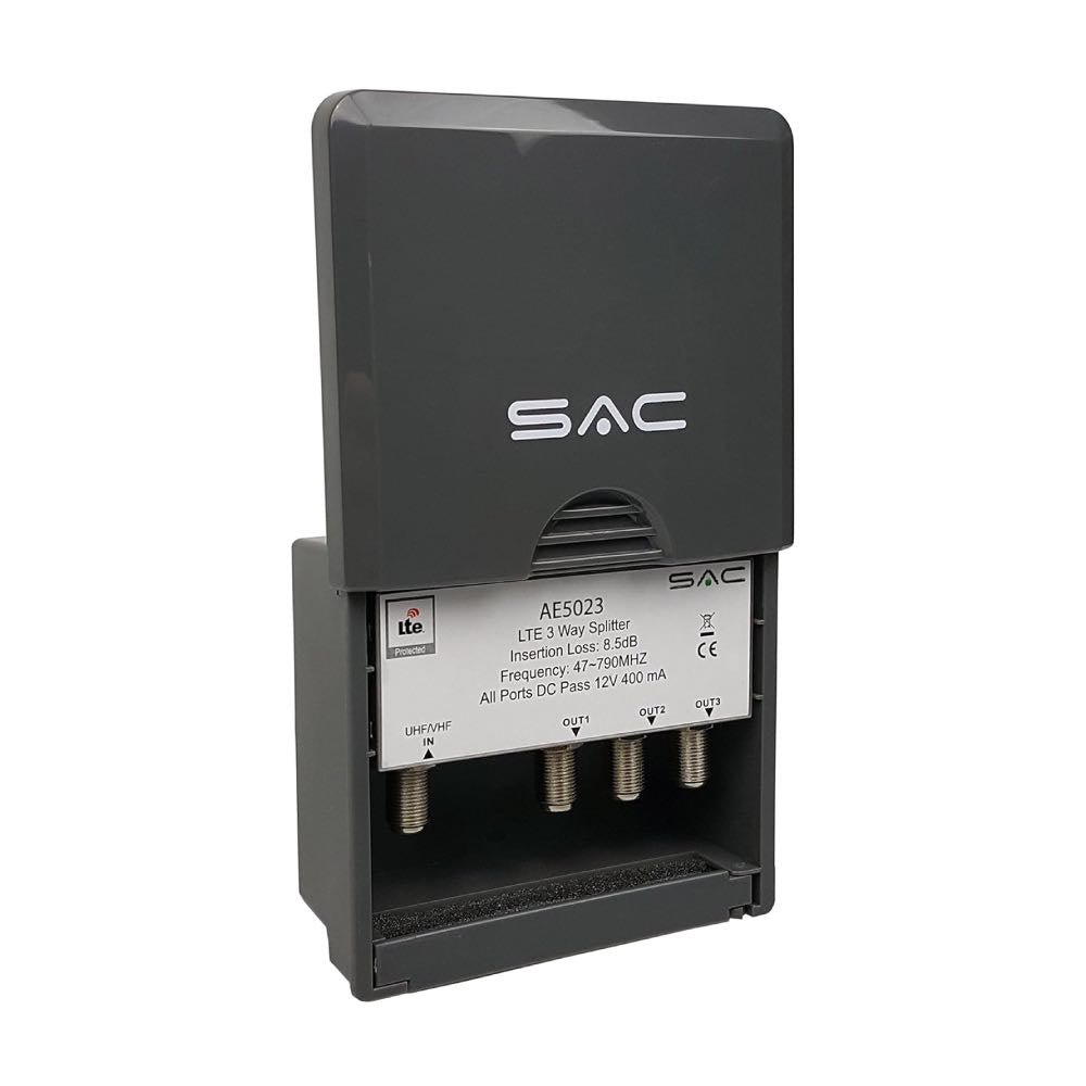 3-Way Outdoor Masthead TV Aerial Splitter with DC Pass – LTE/4G Protected