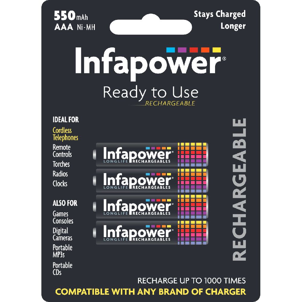 AAA 550mAh Rechargeable Batteries by Infapower – 1K Recharges