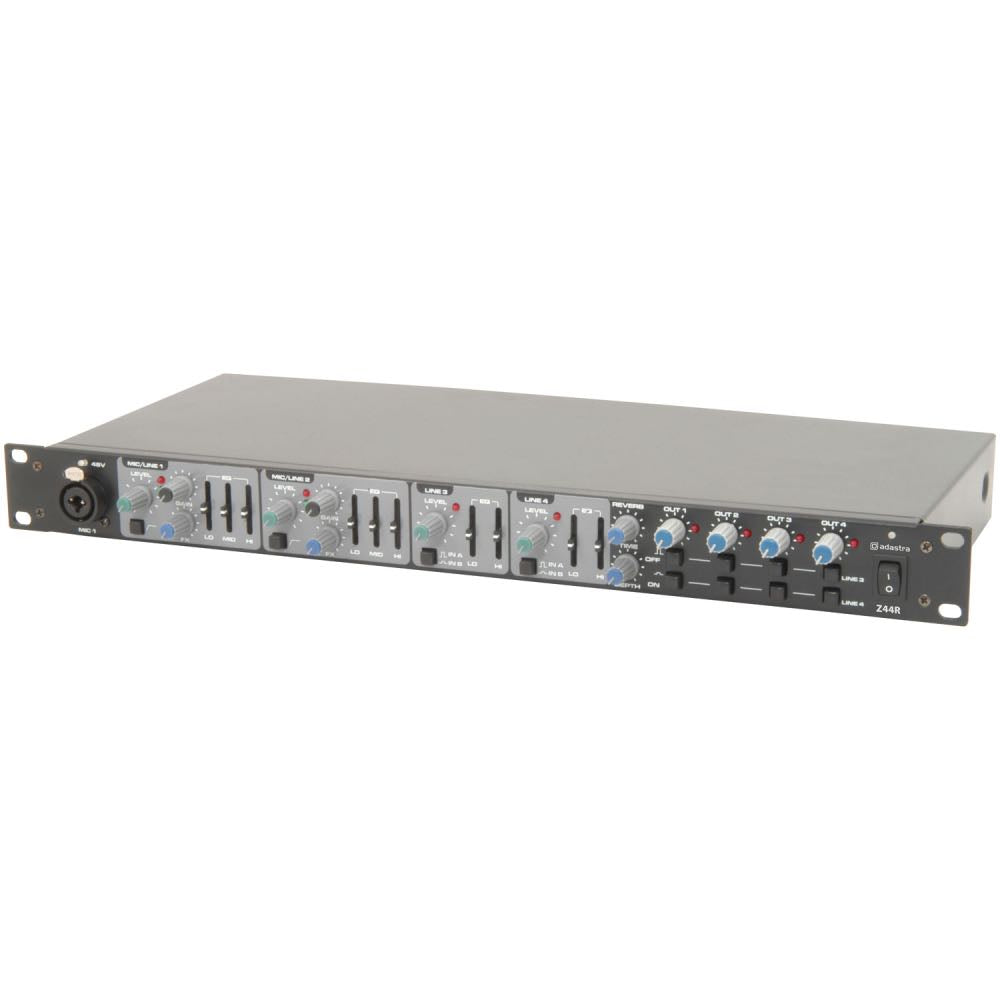 Adastra 1U Rackmount DSP Zone Mixer with Reverb & 4 Stereo Outputs