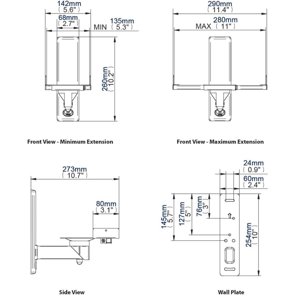 Adjustable Speakers Wall Brackets with Tilt & Swivel Dimensions