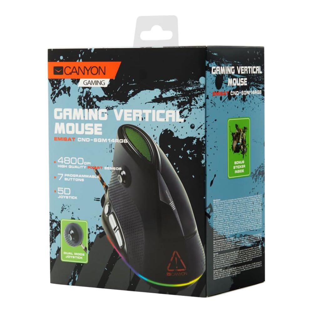CANYON Emisat Vertical 7 Button Ergonomic RGB Optical Gaming Mouse (Black)