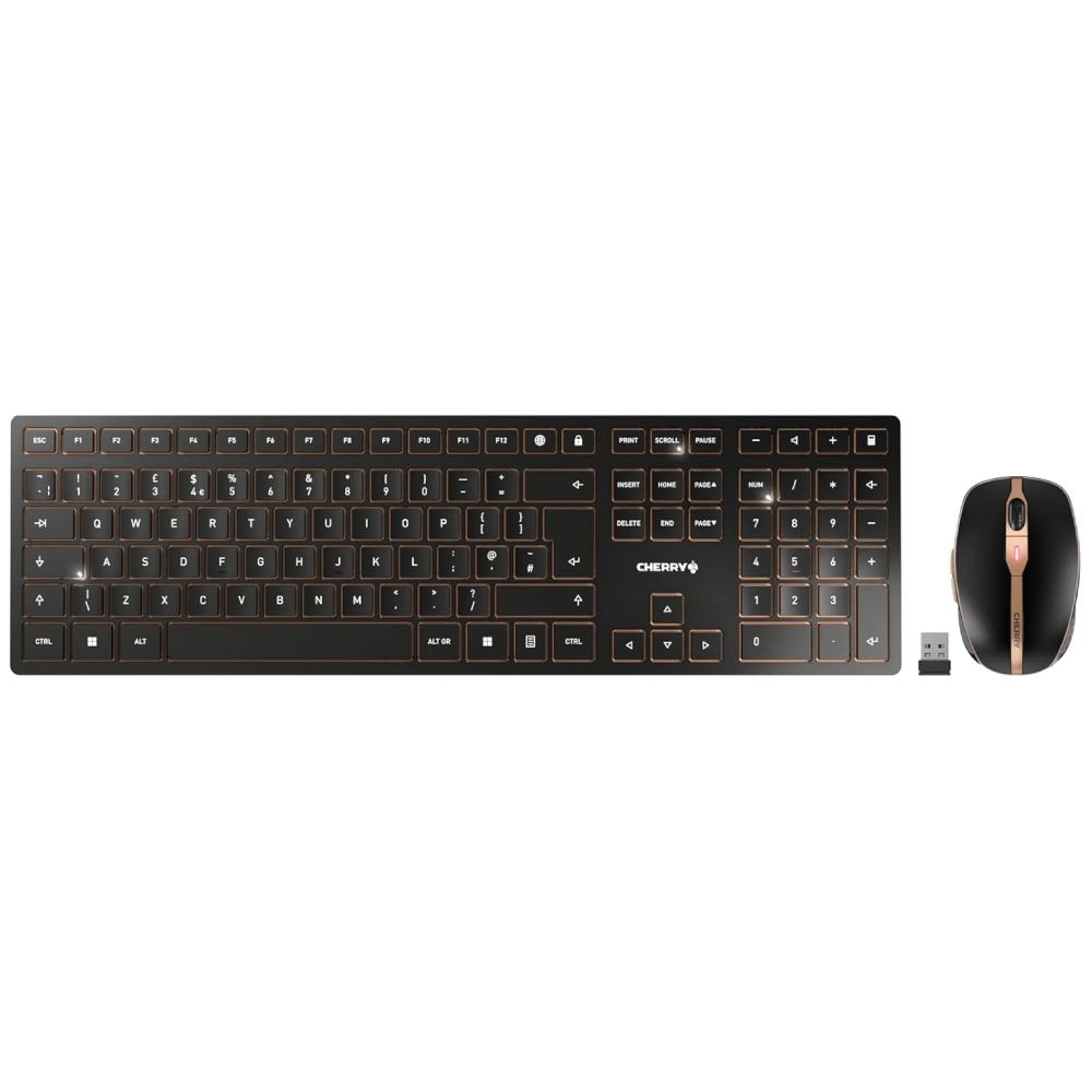 CHERRY DW 9100 Slim Wireless Keyboard & Mouse Set – Premium Dual-Mode Design (Black/Bronze)
