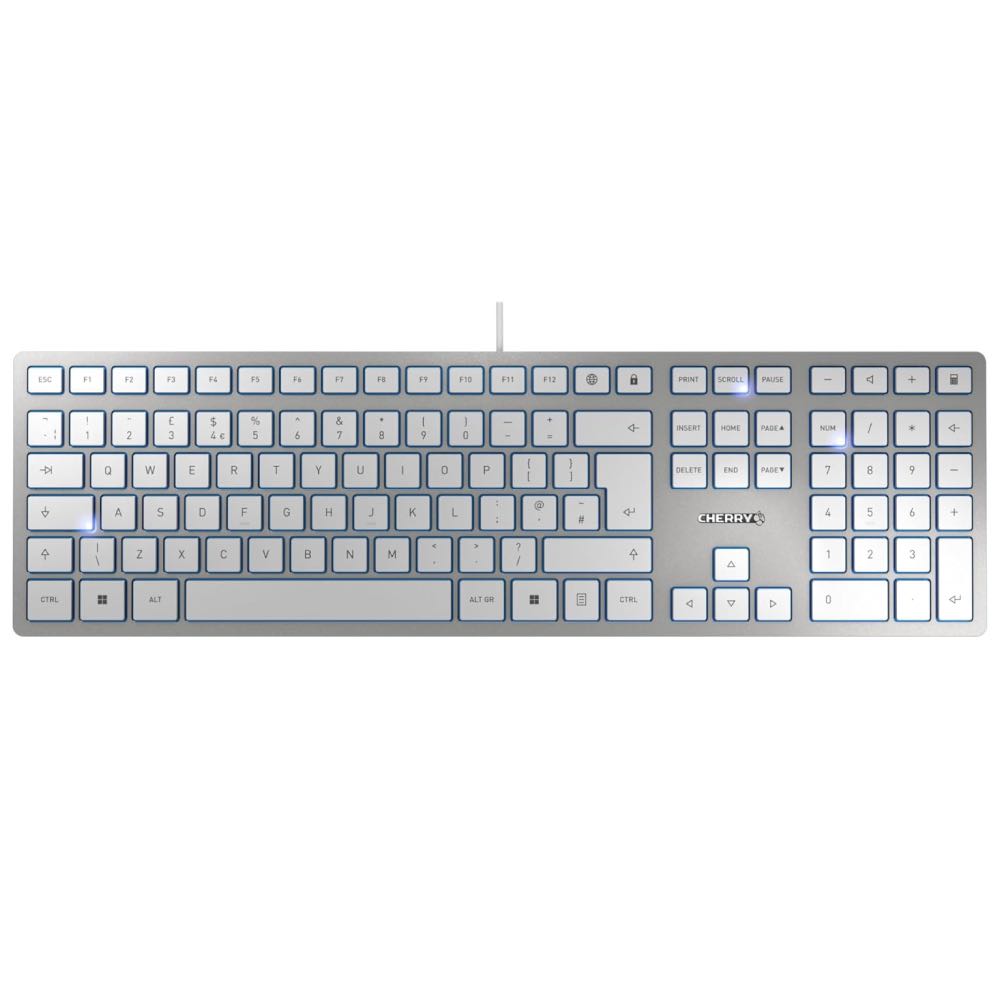 CHERRY KC 6000 Ultra-Slim Wired UK Keyboard with Scissor Keys – Silver/White