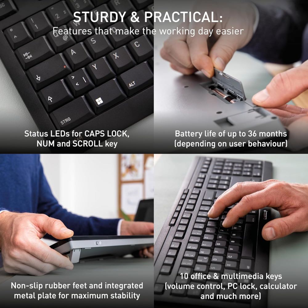 CHERRY STREAM Comfort Wireless, Silent, Ergonomic Keyboard & Mouse Set (Black)