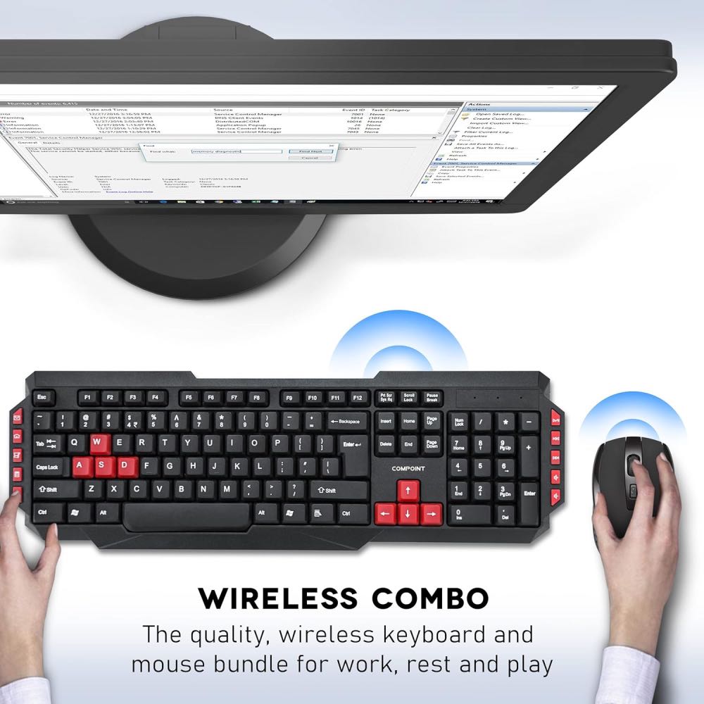 COMPOINT Wireless Keyboard & Mouse Deskset – Full-Size Multimedia Combo (Black)