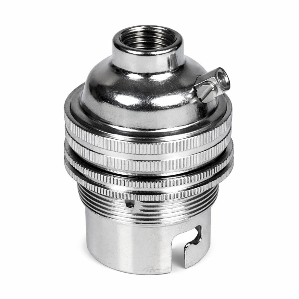 Chrome BC | B22 | Bayonet Cap Lamp Holder – 10mm / 1/2” Thread (Switched / Non-Switched)