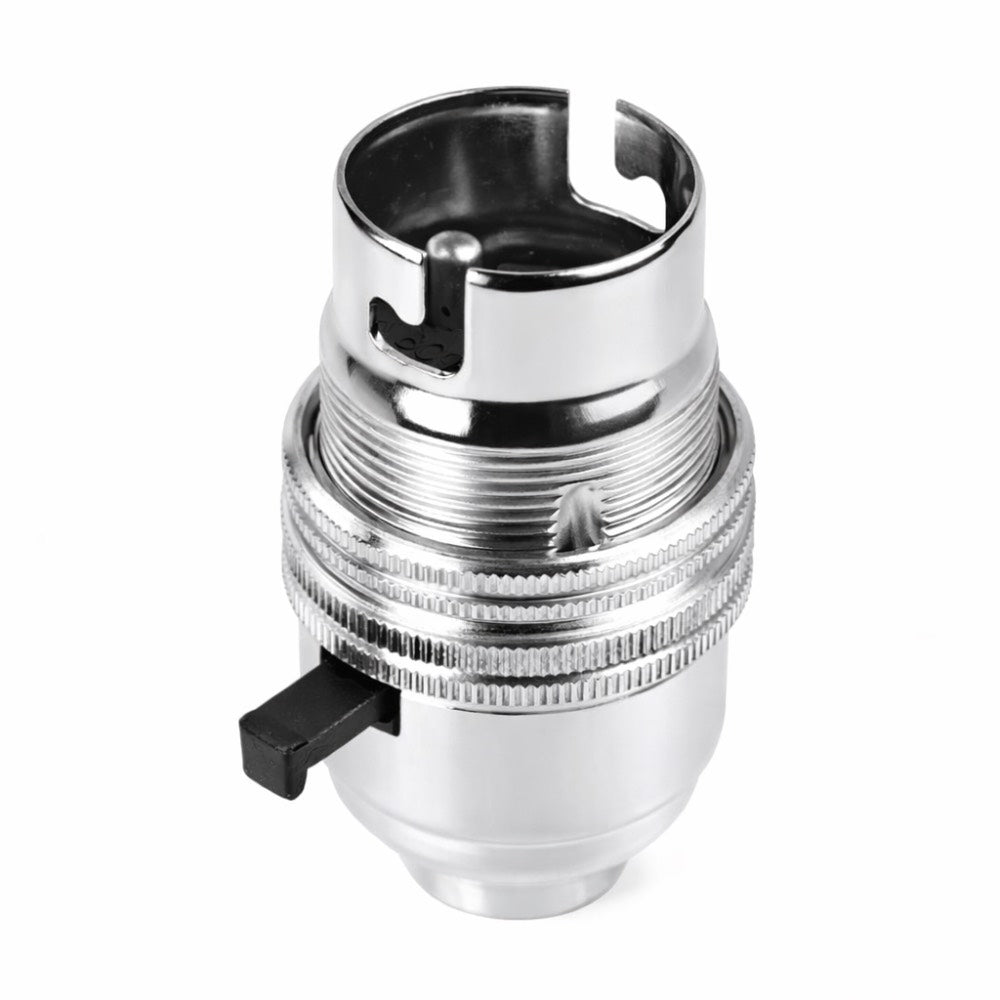 Chrome BC | B22 | Bayonet Cap Lamp Holder – 10mm / 1/2” Thread (Switched / Non-Switched)