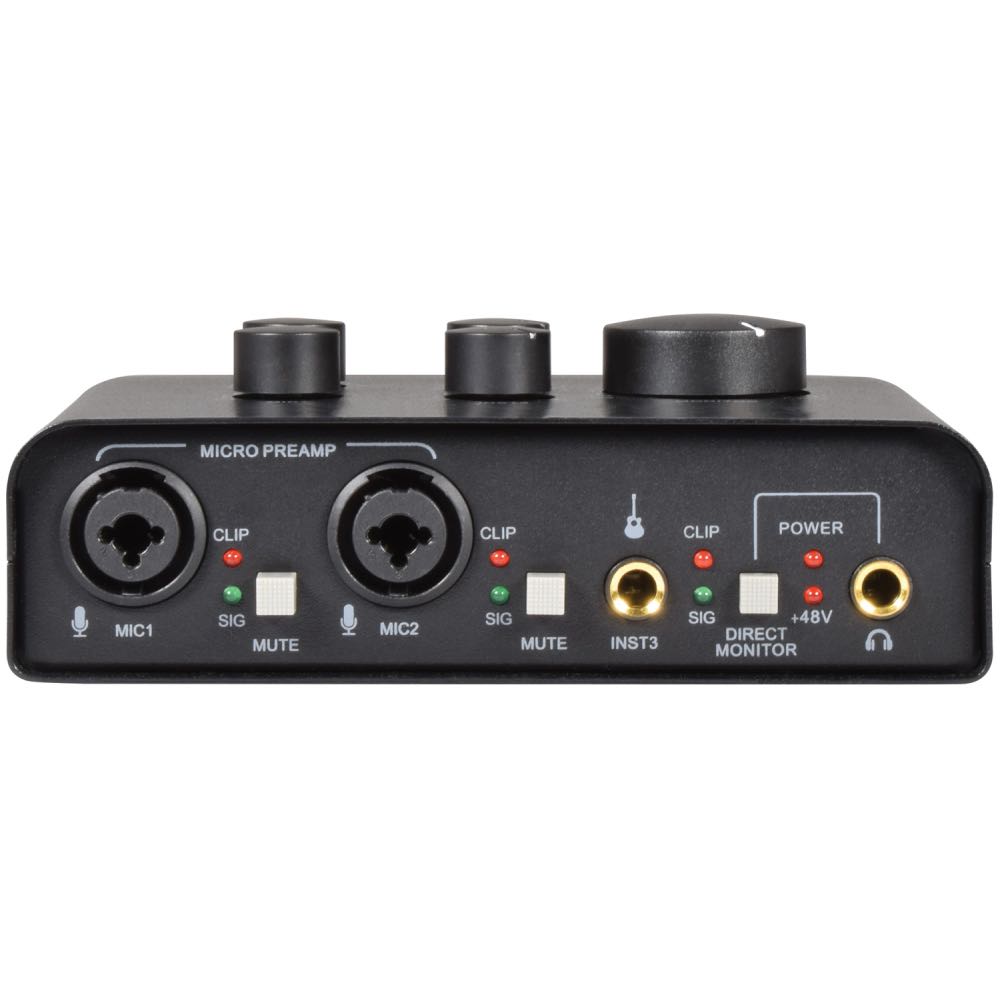 Citronic USB-C Audio Interface with 2 Mic + 1 Instrument Input & Monitoring