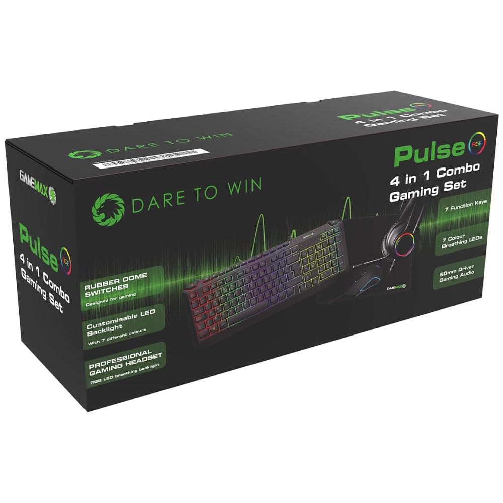 GAMEMAX Pulse 4-in-1 PC Gaming Bundle – Keyboard, Mouse, Headset & Mousemat Set