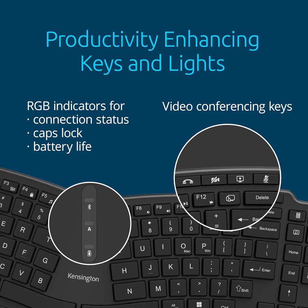 Kensington KB675 EQ Pro Fit Ergo TKL Rechargeable Wireless Keyboard