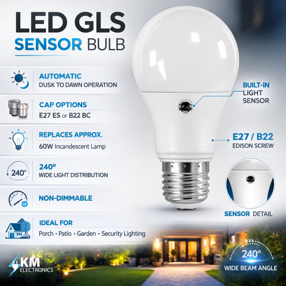 LED Dusk to Dawn Sensor GLS Light Bulb E27 / B22 – 9W 10W – 2700K (Warm White)