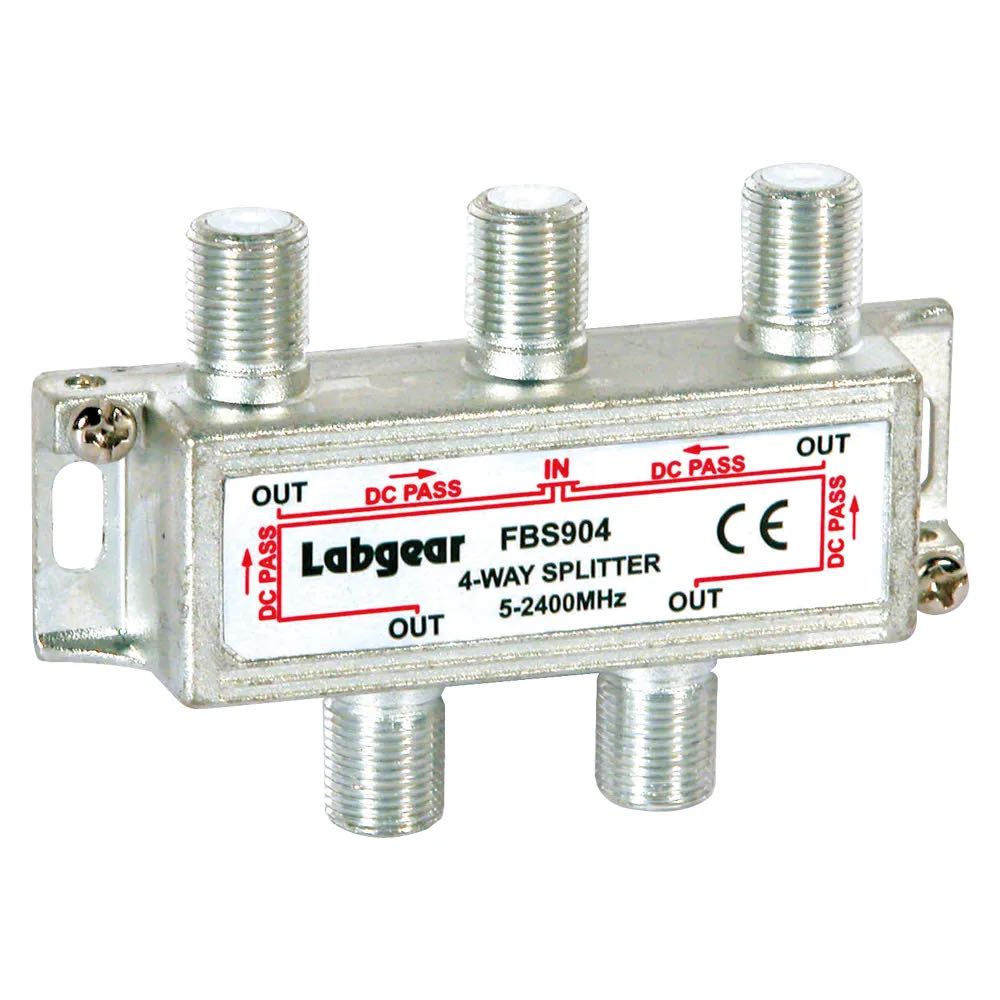 Labgear 4-Way Wideband RF Splitter – TV, Satellite, Sky & Broadband (5–2400MHz)