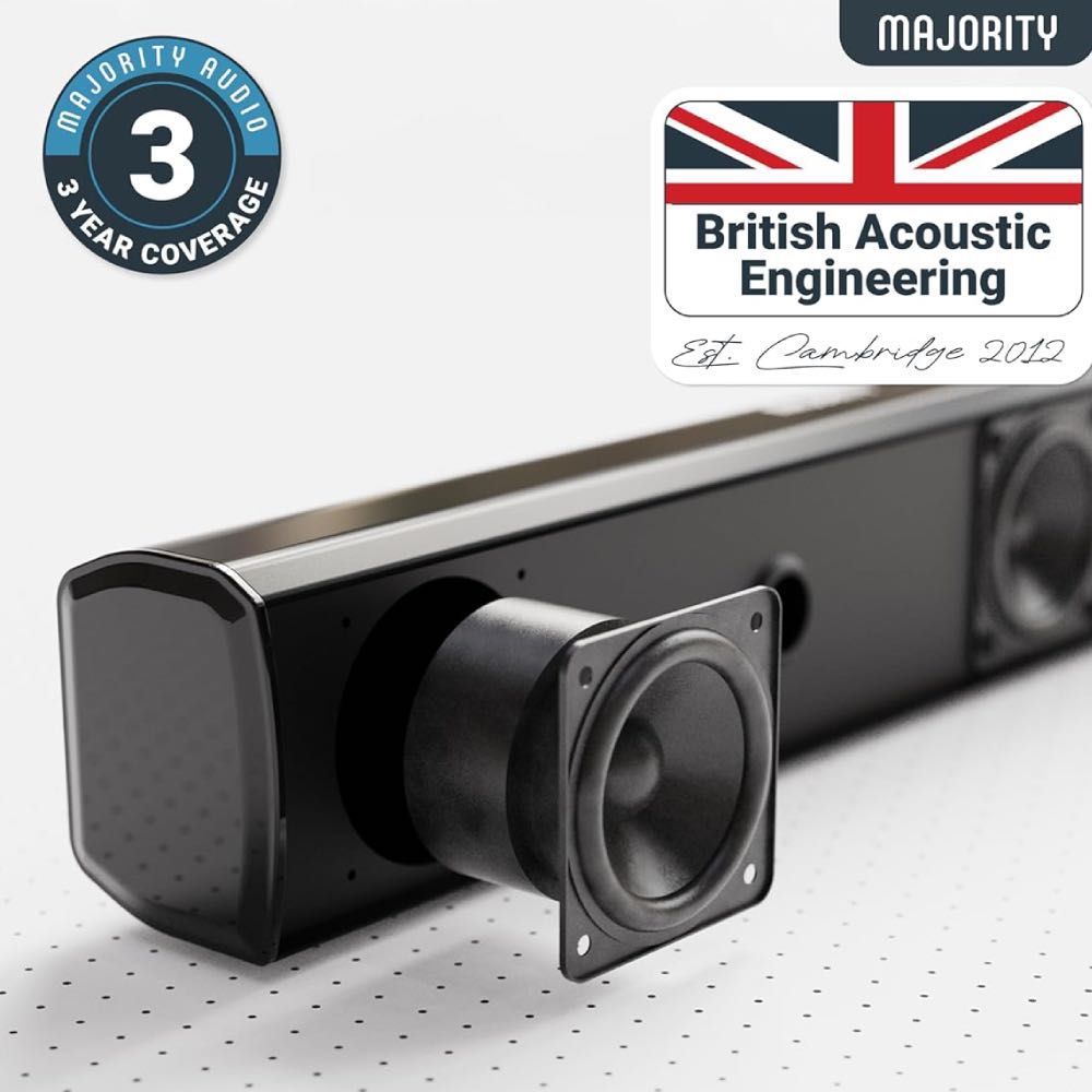 MAJORITY Bowfell Compact Bluetooth Stereo Soundbar for TV with USB Playback & Remote – Black