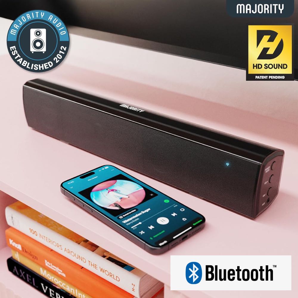 MAJORITY Bowfell Compact Bluetooth Stereo Soundbar for TV with USB Playback & Remote – Black