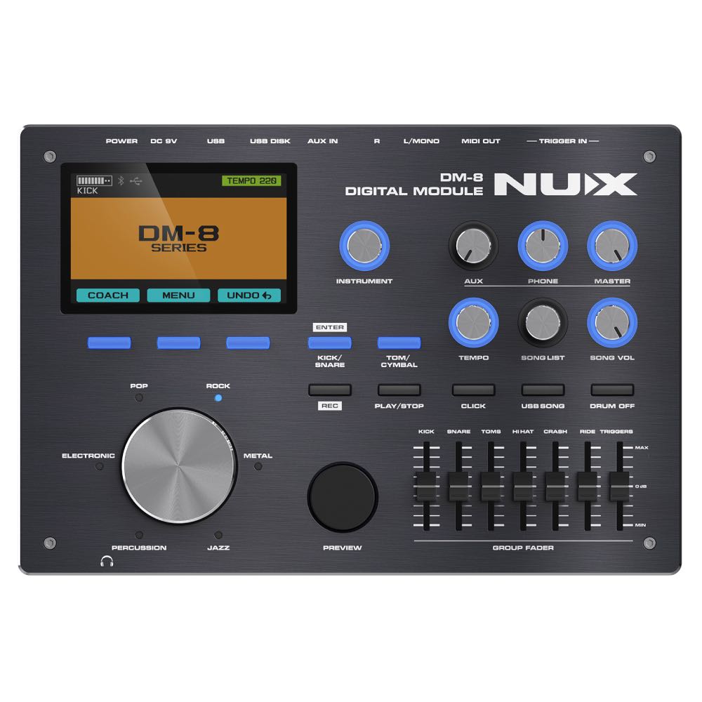 NUX DM-8 Flagship Digital Drum Kit with 14" Snare, USB/MIDI Interface & Bluetooth