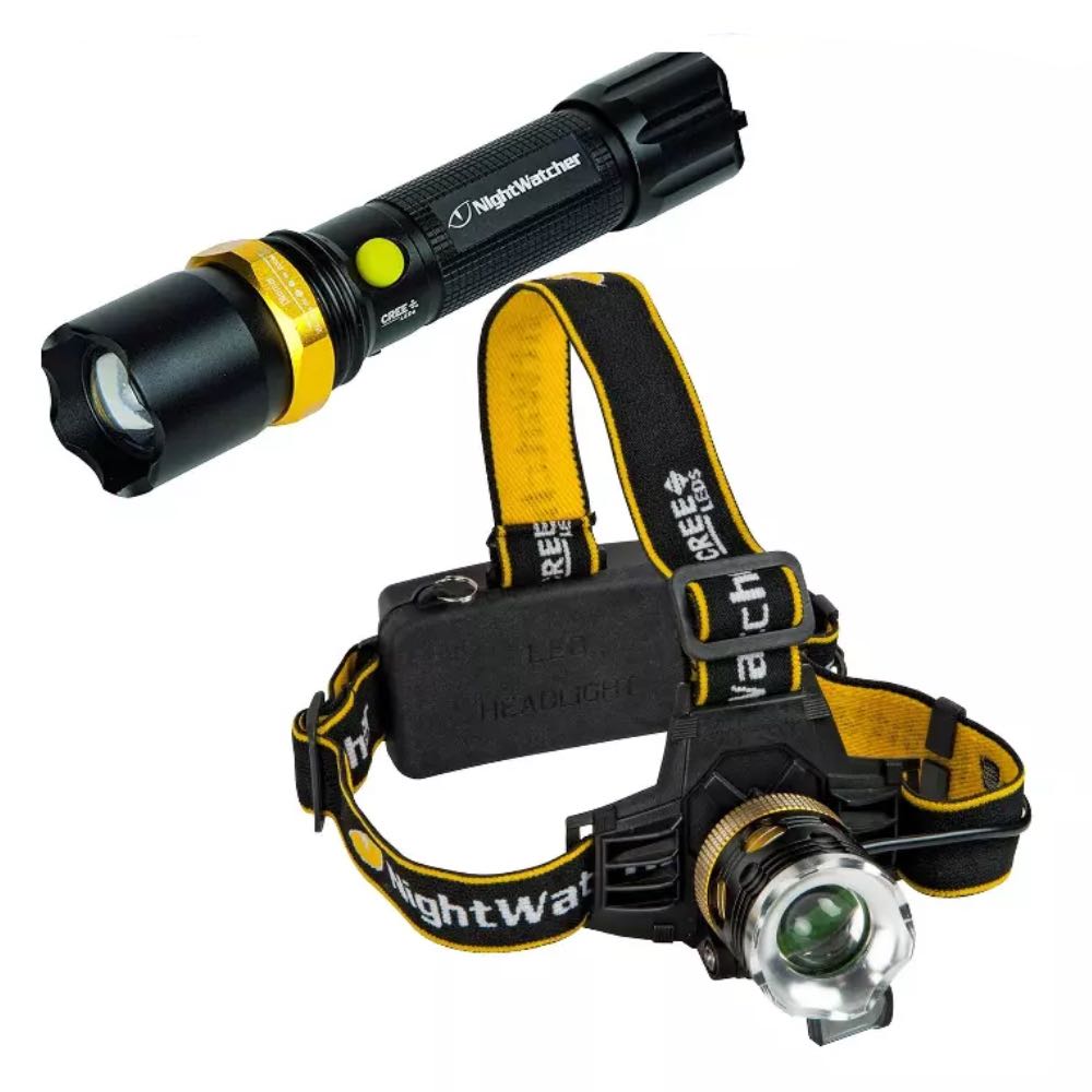 NightWatcher Cree LED 2-in-1 Rechargeable Head Light & Head Torch Set