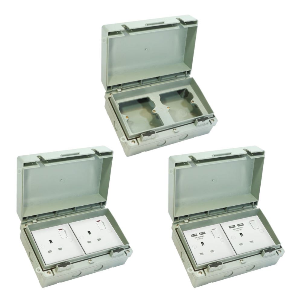 Outdoor Garden 2 Gang Dual 13A IP65-Rated Weatherproof Enclosure Box with Padlock