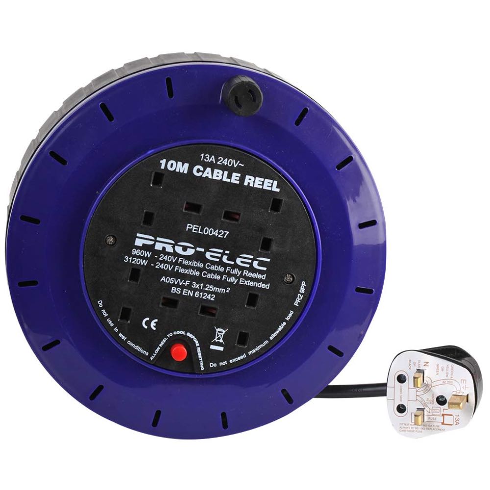 PRO ELEC | 10m 4 Socket Mains Extension Cassette Reel