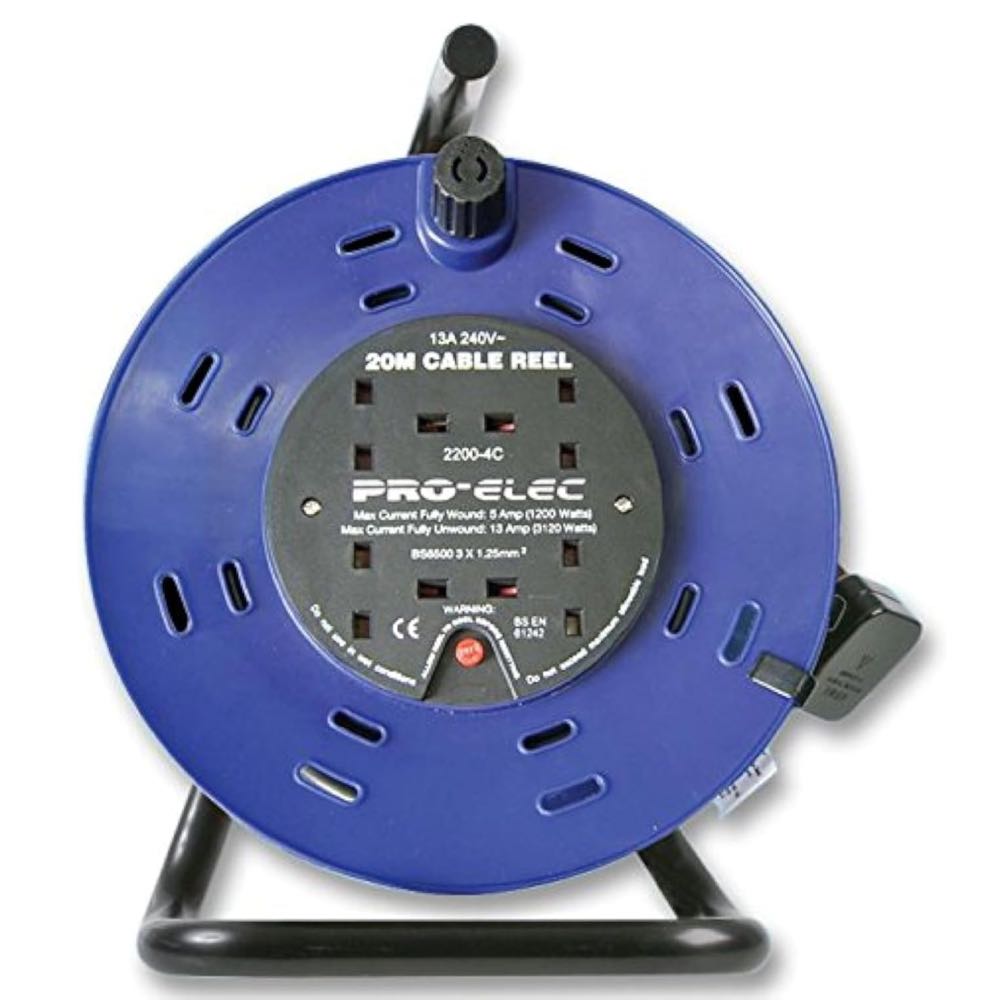 PRO ELEC Cable Reel 20m 4 Socket Mains Extension