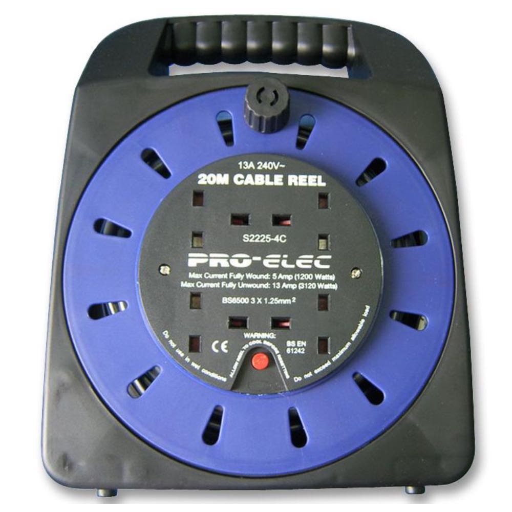 PRO ELEC 20m 4 Socket Mains Extension Handbag Cable Reel