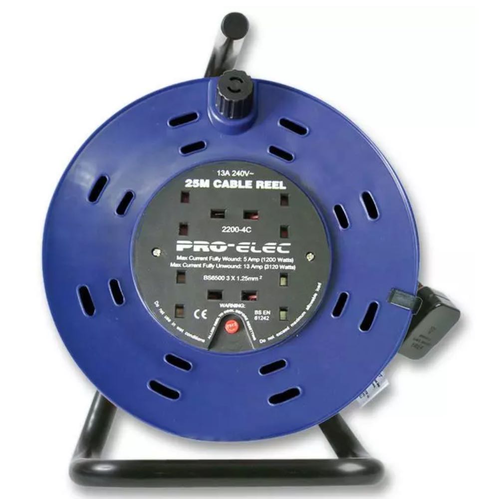 PRO ELEC 25m 4 Socket Mains Extension Cable Reel