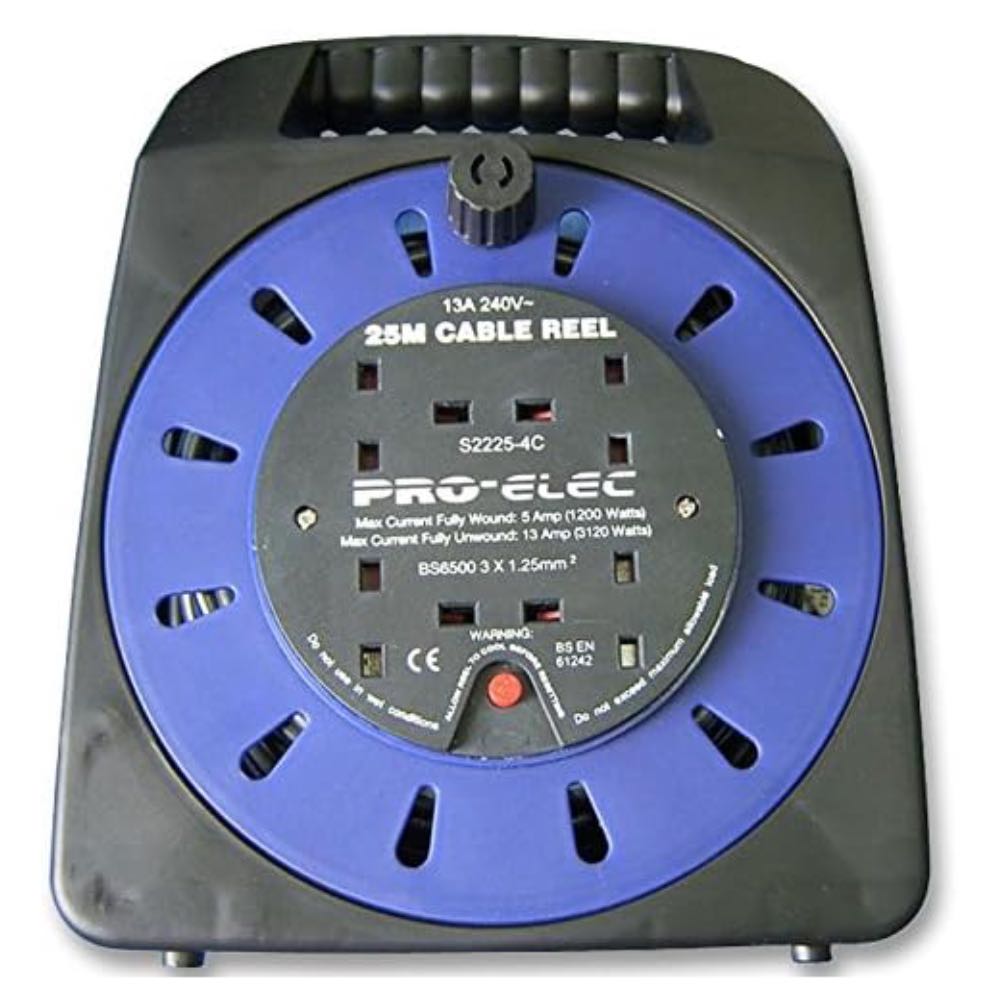 PRO ELEC | 25m 4 Socket Mains Extension Cassette Reel