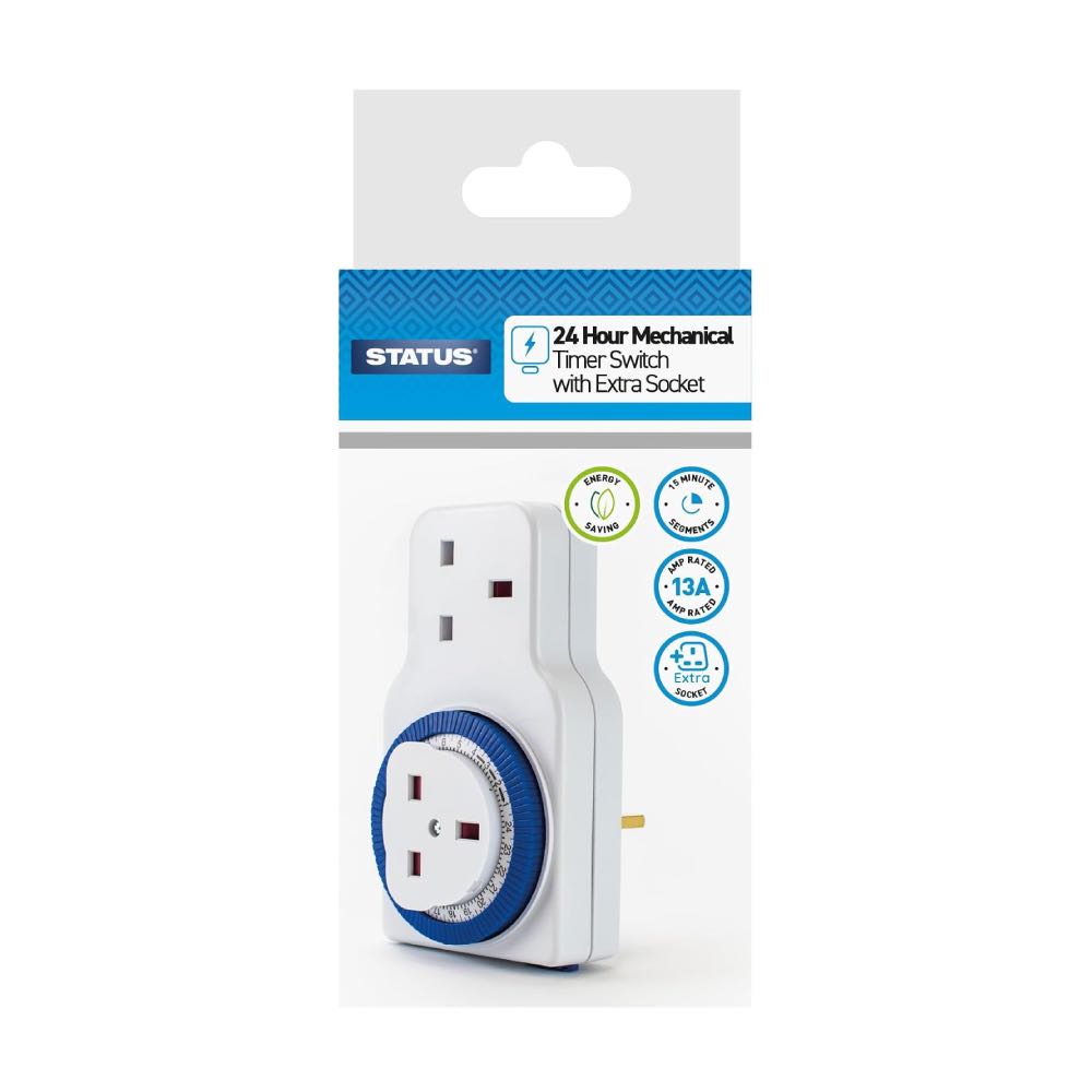 Plug-In 24 Hour Mechanical Timer Switch with Dual 13A Sockets