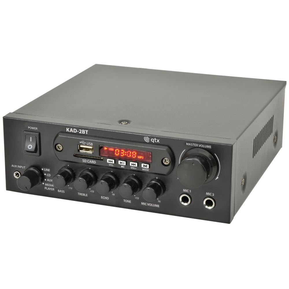 KAD-2BT QTX Stereo Bluetooth Amplifier with Media Player, USB, MicroSD Connectivity for Home Entertainment
