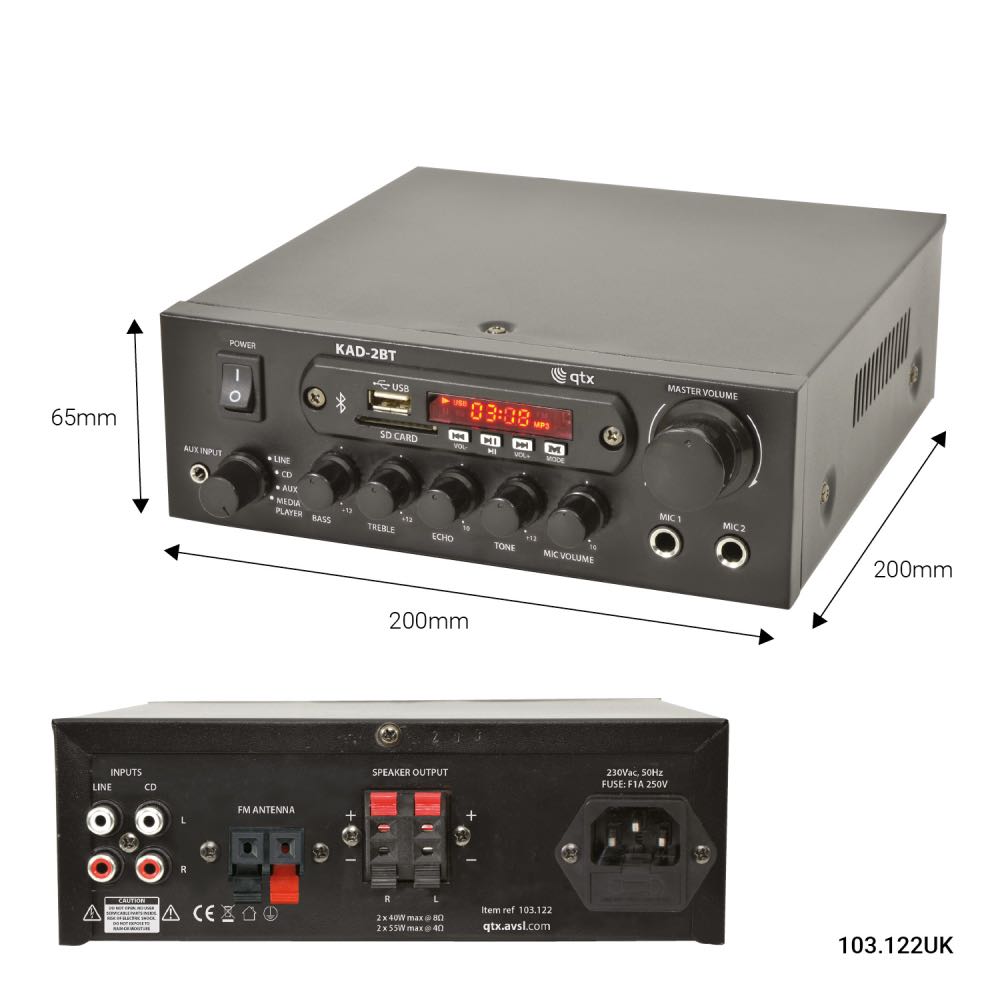 QTX Bluetooth Digital Stereo Amplifier Dimensions
