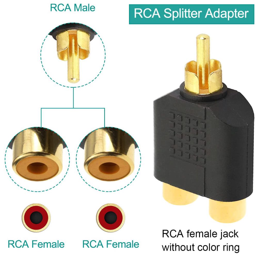 RCA Y Splitter Adaptor – 1x Phono Plug to 2x Phono Sockets – Gold Plated