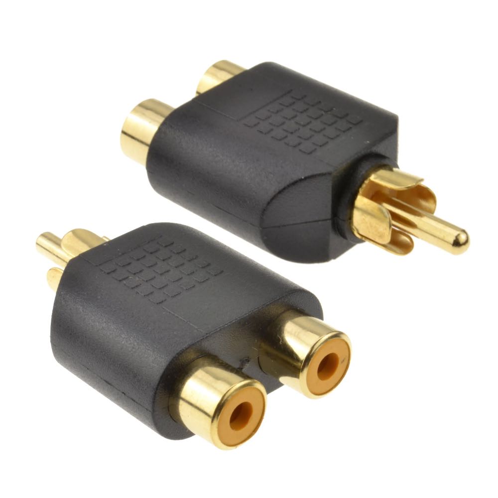 RCA Y Splitter Adaptor – 1x Phono Plug to 2x Phono Sockets – Gold Plated