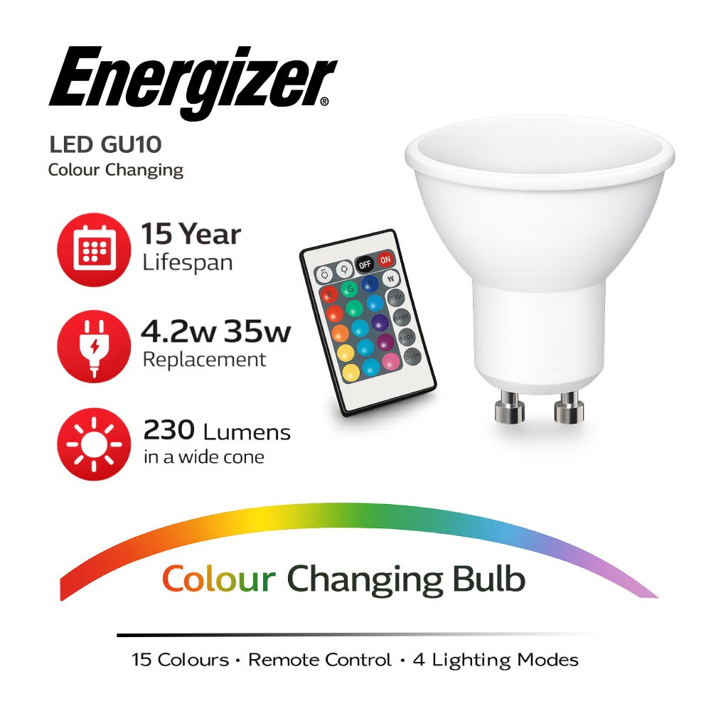 Energizer RGB LED Colour Changing Light Bulb with Remote Control – E27 / B22 / GU10