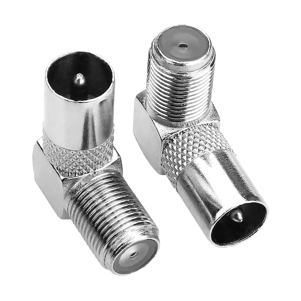 Right Angle TV Aerial Coax Plug to F-Type Socket Adaptor