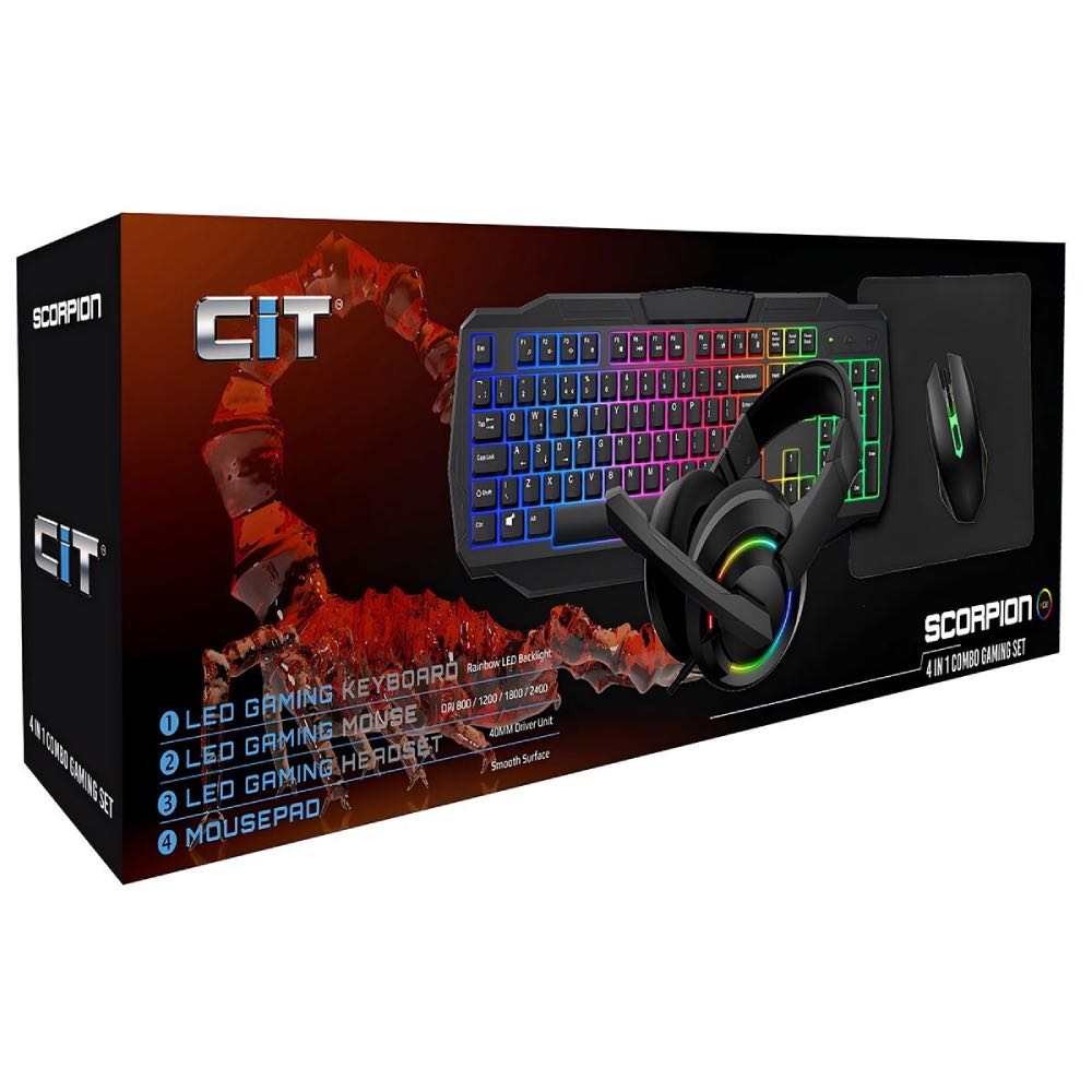 Scorpion CiT 4-in-1 PC Gaming Bundle – Keyboard, Mouse, Headset & Mousemat (Black)