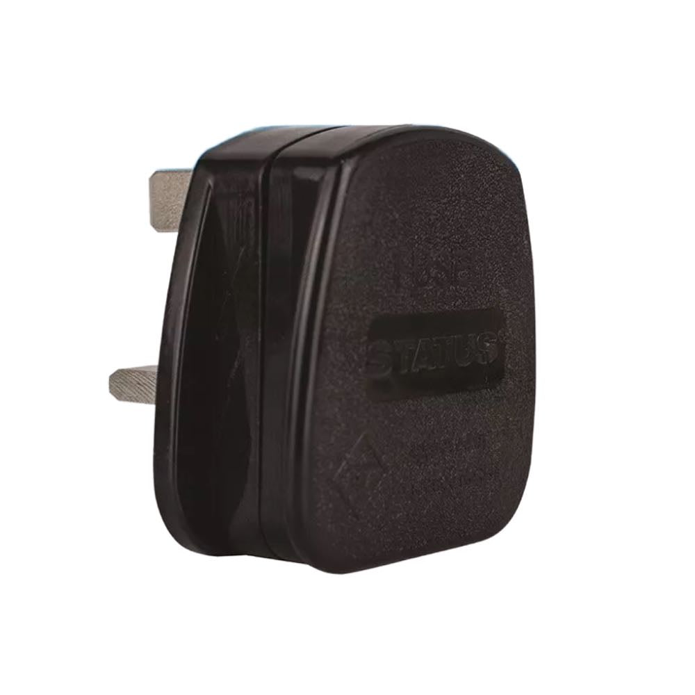 Status 13a 3 pin uk mains plug black price