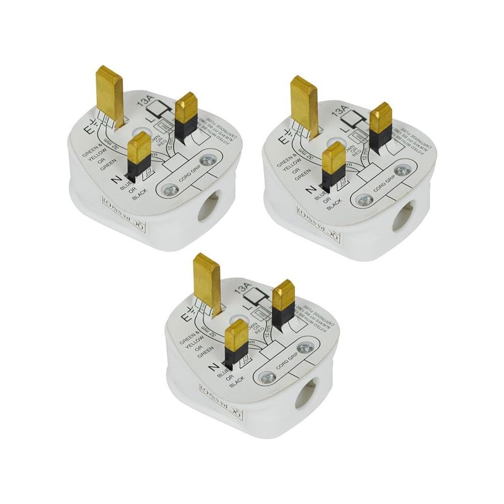 STATUS 13a 3 Pin Plug Top White - 3 Packs