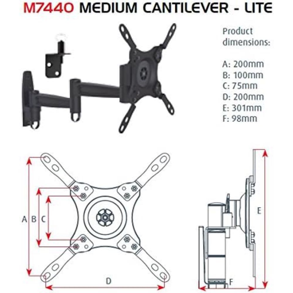 3 Arm Swivel TV Bracket VESA Compatible 13" to 42"