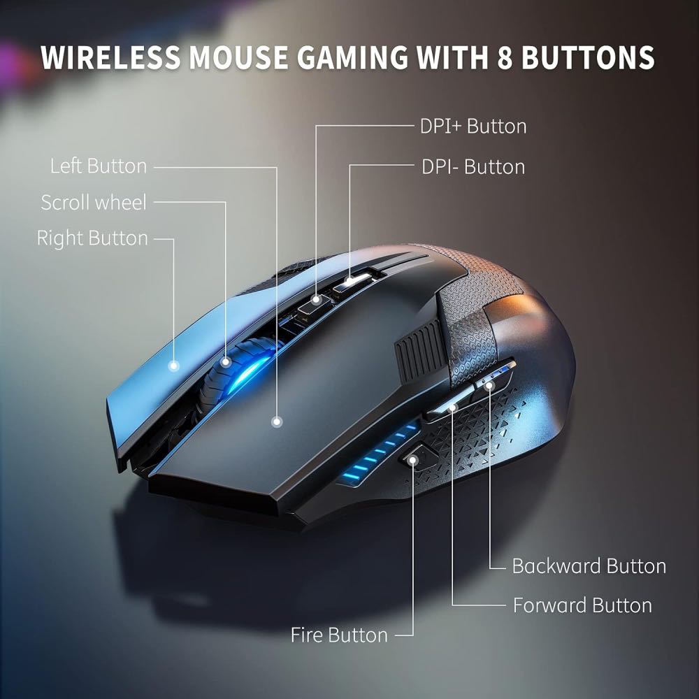 TECKNET Raptor Prime 8-Button Wireless 2.4GHz Optical Gaming Mouse