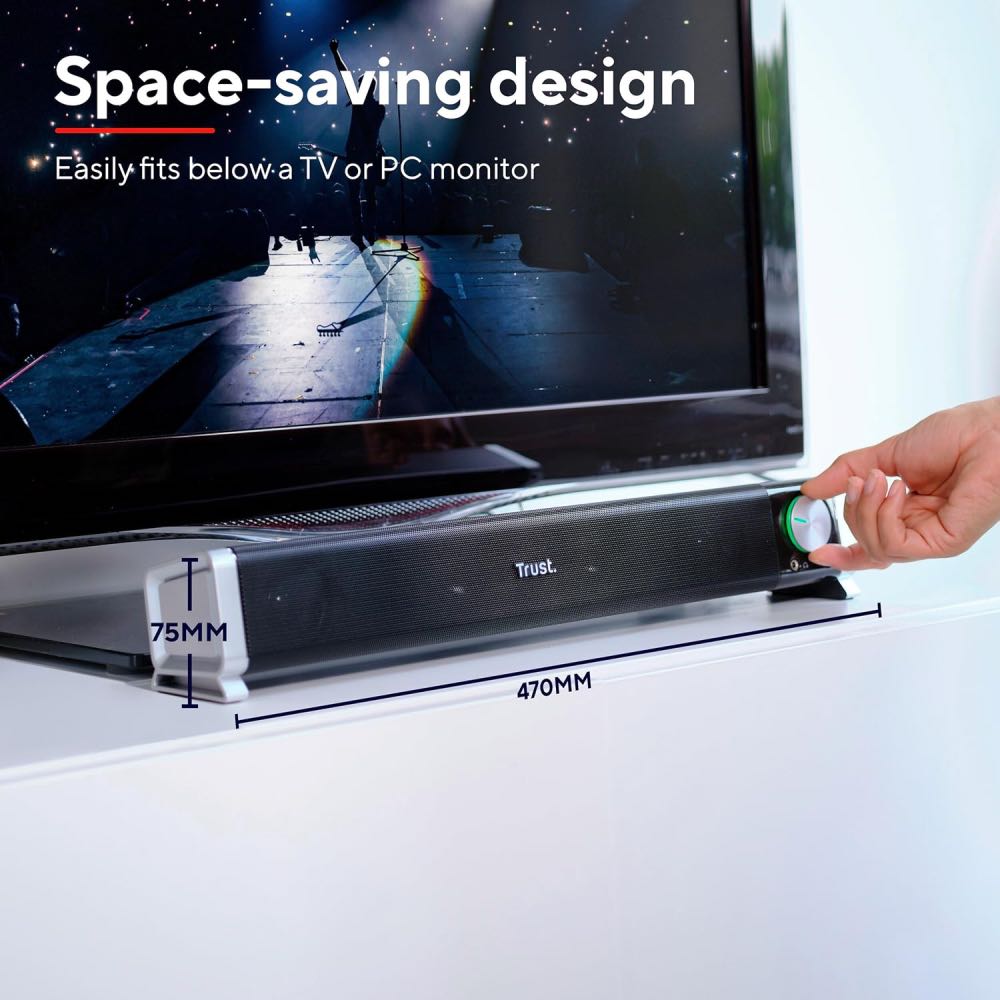 Trust Asto USB Desktop Soundbar for PC & TV with Headphone & Microphone Ports